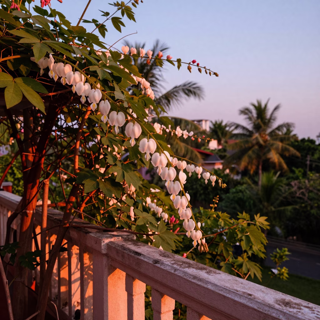 Bleeding Heart Vine Blooms in Copper Light Over Phuket Street in in Phuket, Thailand