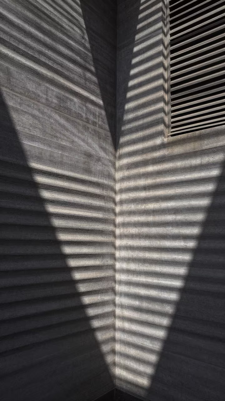Blind Shadows on Concrete Cairo Lobby in inside a ribbed concrete lobby in Khan el-Khalili, Cairo