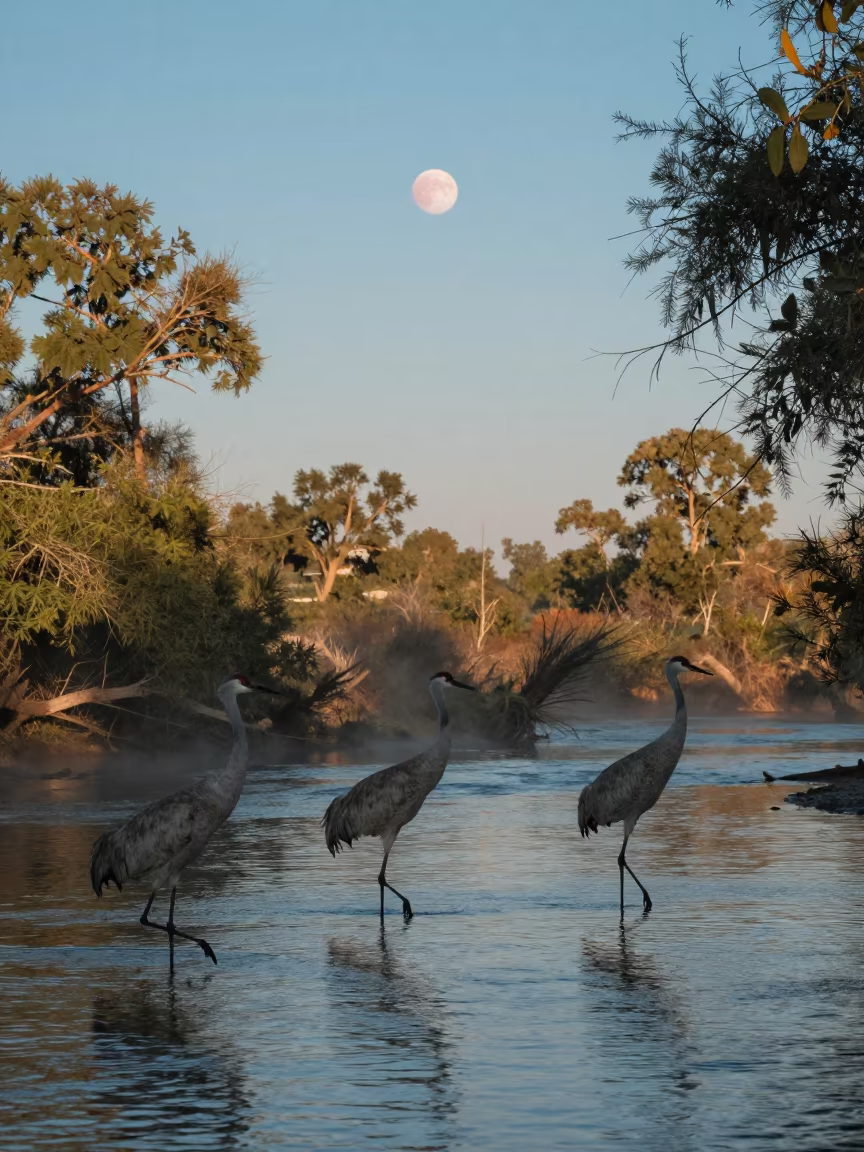 Blood Moon Over Santa Clara River Cranes in near Santa Clara
