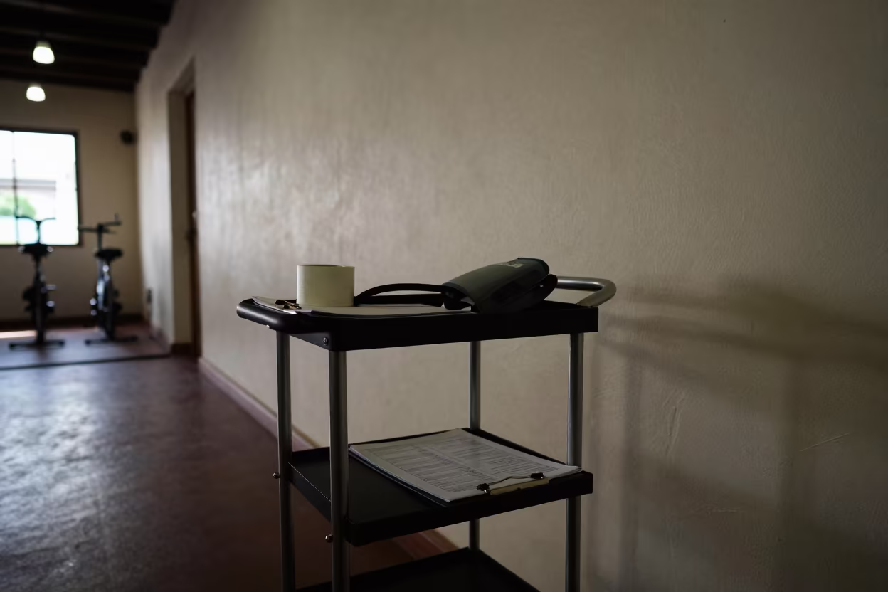 Blood Pressure Cart in Havana Spin Studio in inside a spin studio under class lights in Havana