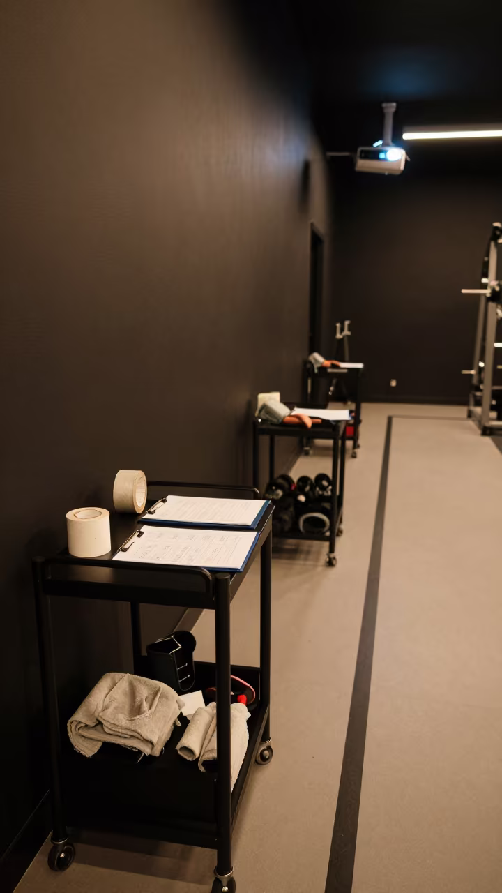 Blood Pressure Cart in Riyadh Climbing Gym Night in inside a climbing gym warmup zone near Riyadh