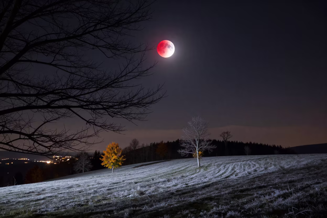 Blood Red Moon Over Alpine Saddle Near Dordrecht in from a quiet alpine saddle near Dordrecht