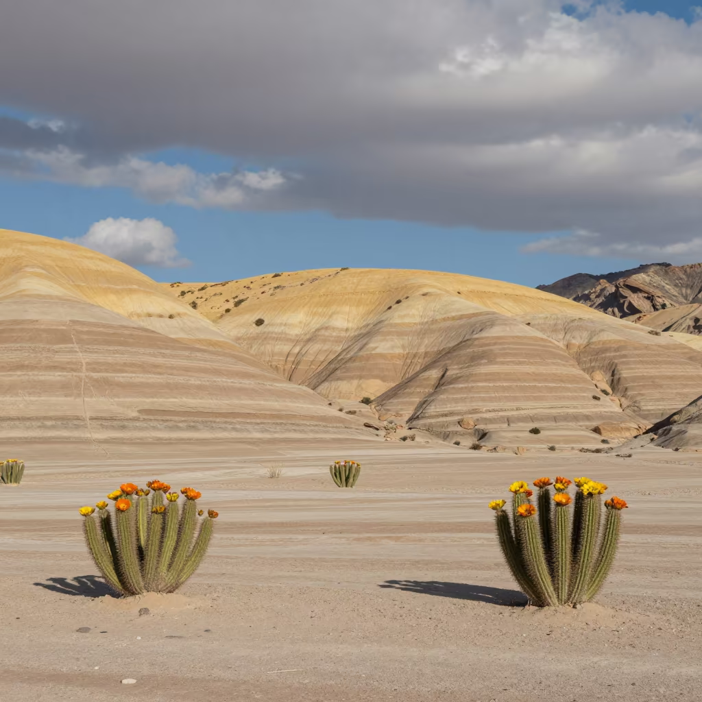 Blooming Cacti in Desert Wash New Mexico Shoreline in along a wave-cut shoreline in New Mexico