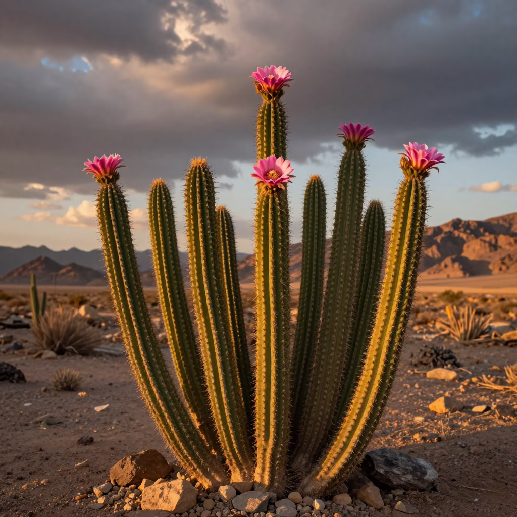 Blooming Desert Cactus Under Sinai Sunset in in Sinai