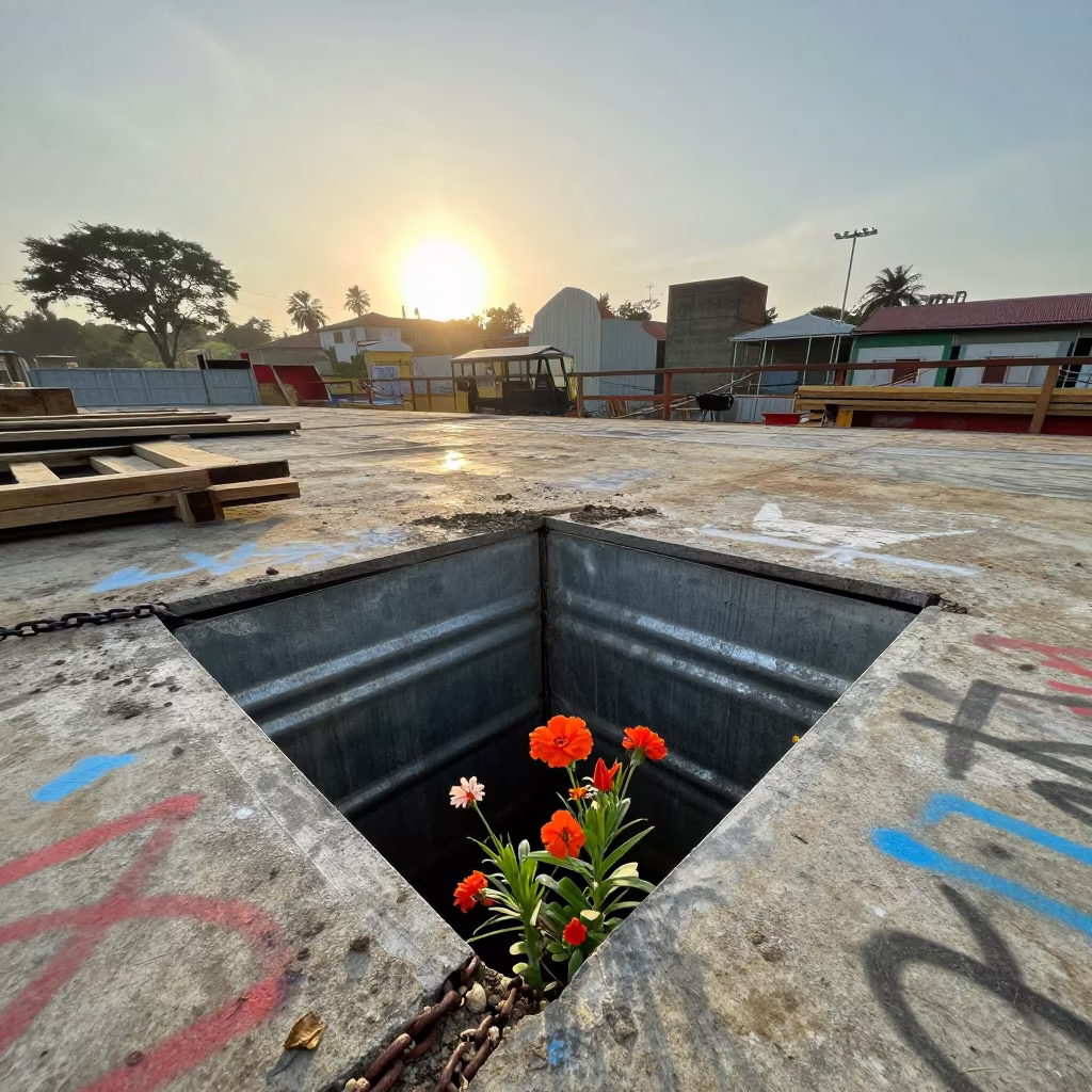 Blooming Flowers from Storm Drain Lubango in on an active construction deck near Lubango