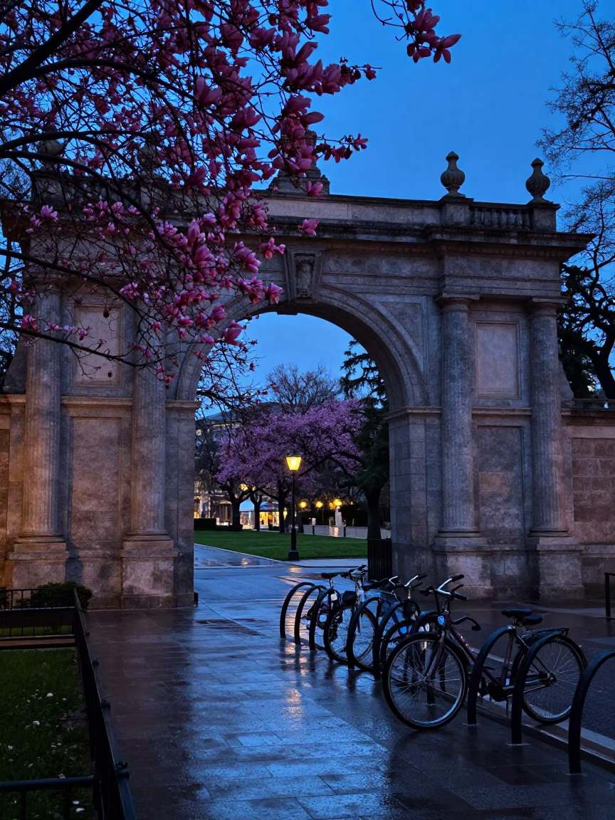 Blossom Canopy at Indigo Twilight After Sunset in Madrid in in Madrid, Spain