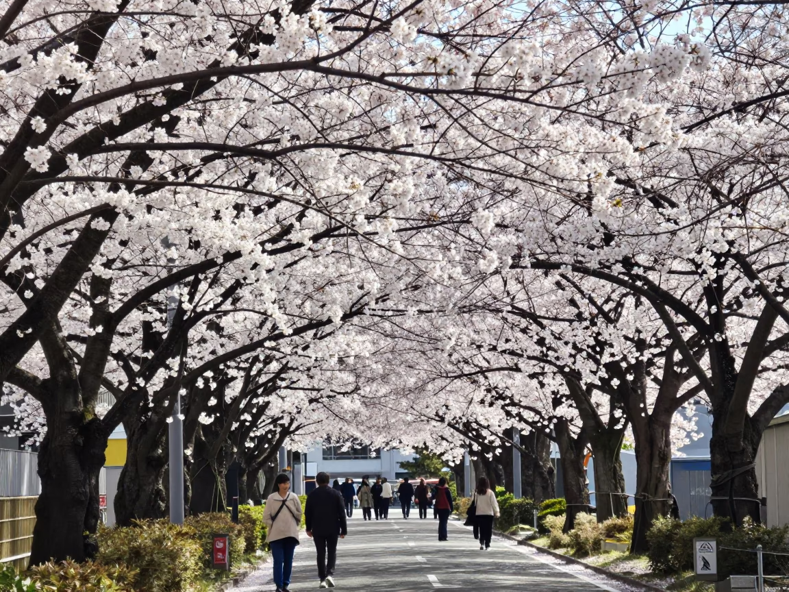 Blossom Canopy in Fukuoka at Bright Midmorning Light in in Fukuoka, Japan