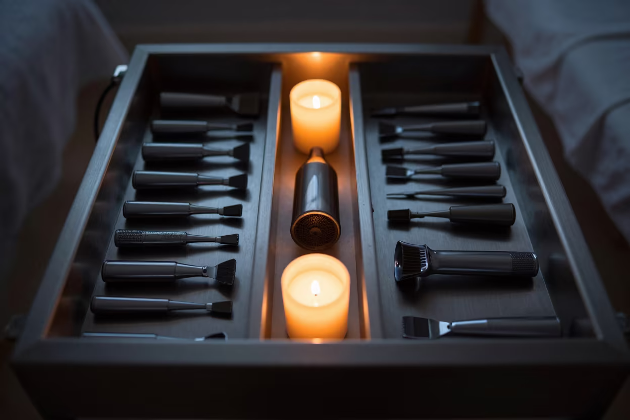Blow Dryer Nozzle Drawer Sunset Glow in inside a skincare treatment room in Baía Farta