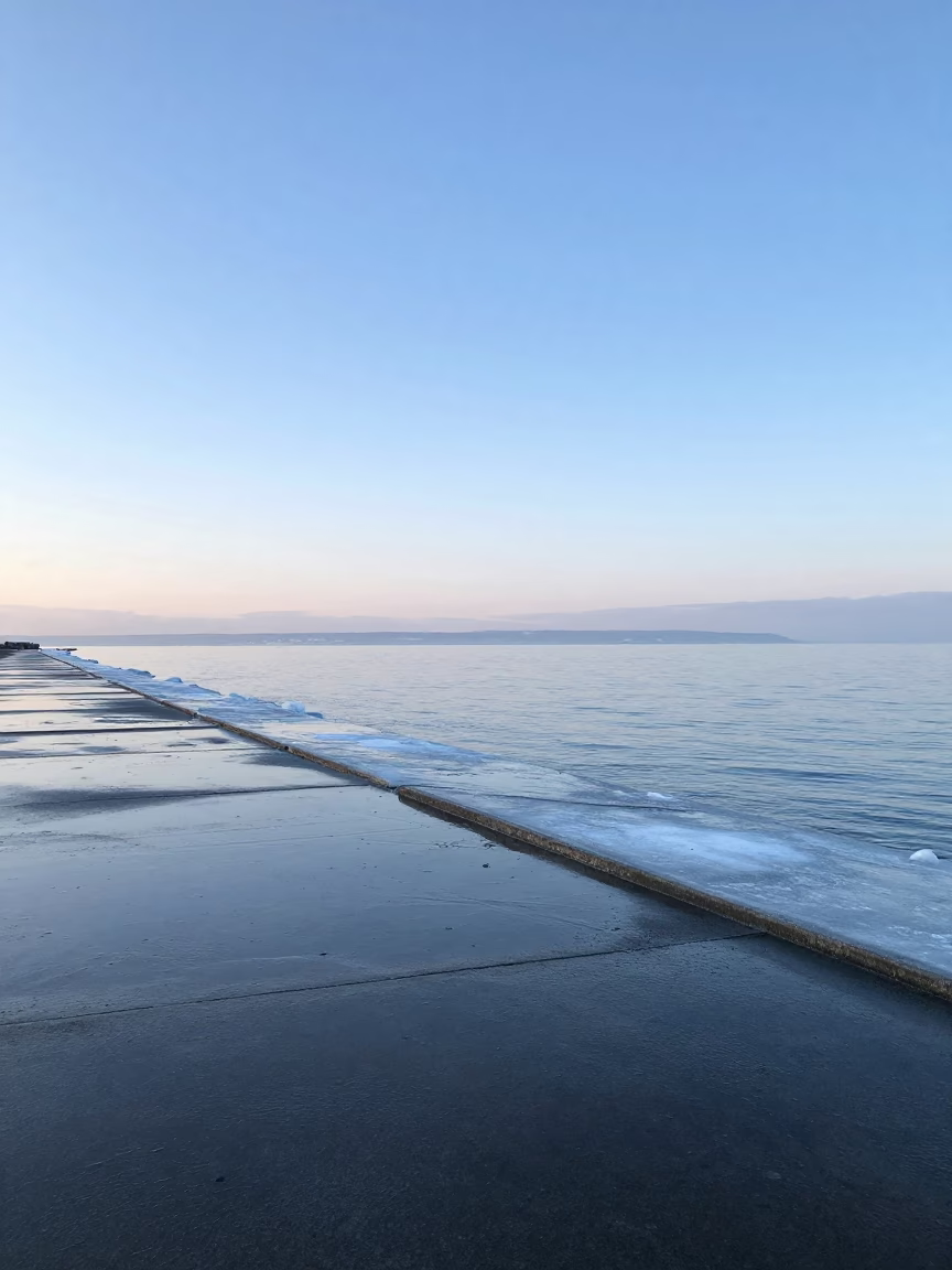 Blue Arctic Ice Shelf Edge Over Sapporo Floodplain in across a floodplain after rain near Sapporo