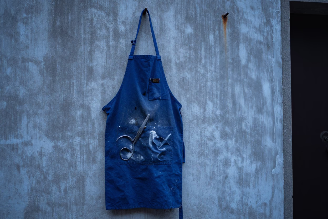 Blue Canvas Apron in Shanghai in in Shanghai, China