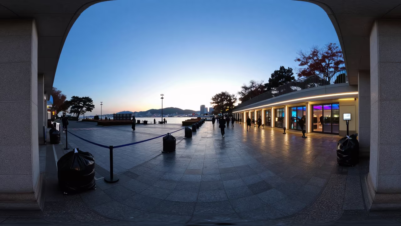 Blue Dawn Fashion Doorway With Ropes And Bags in along a neon-lit arcade in Incheon