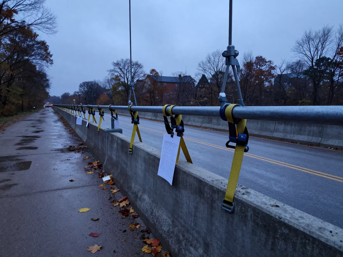 Blue Dawn Safety Harness Rail Construction Site in at a muddy site access road in Connecticut