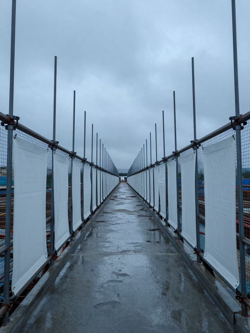 Blue Dawn Scaffold Gate Shenzhen Construction Site in on an active construction deck in Shenzhen