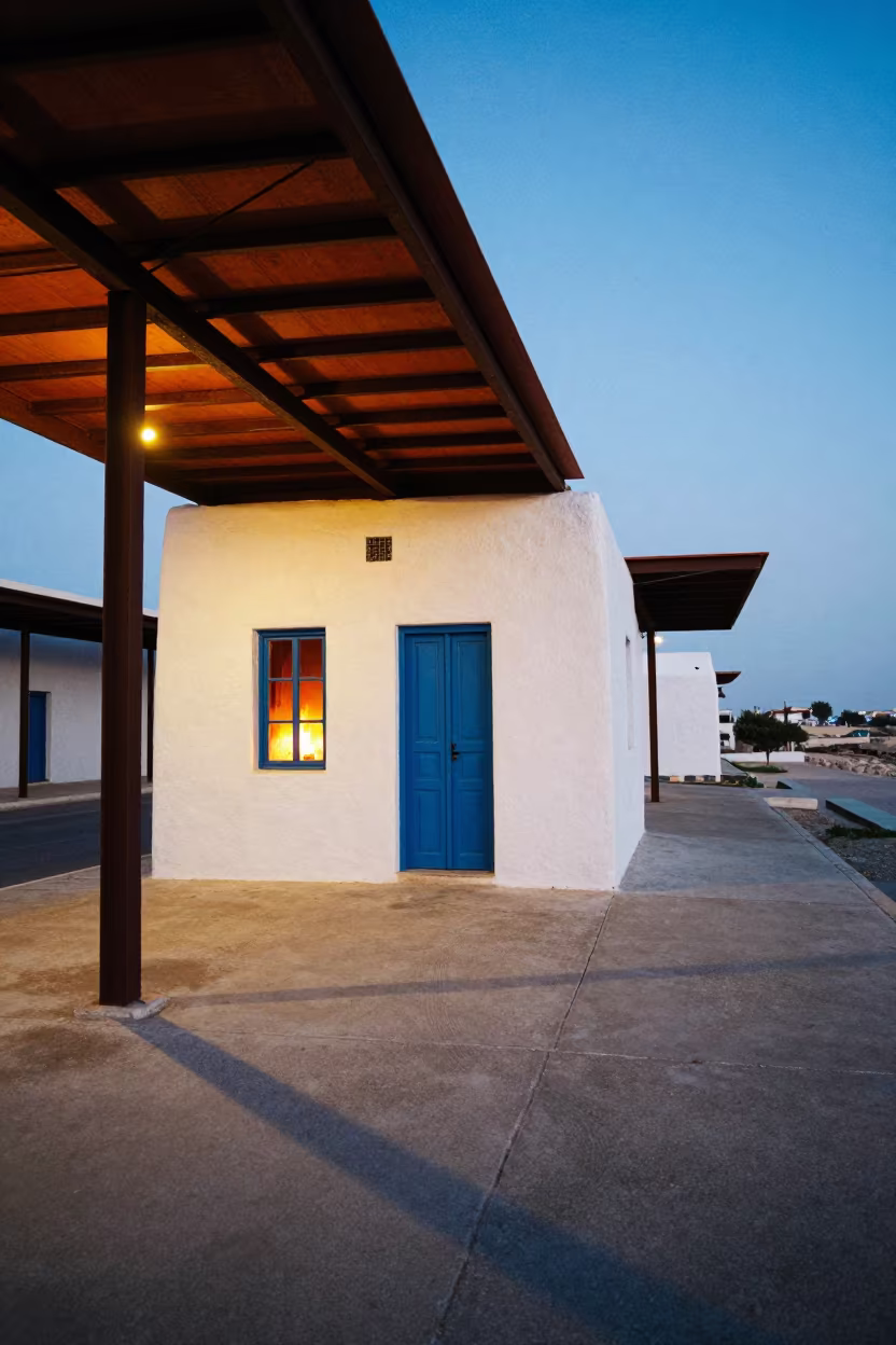 Blue Door Cycladic House Train Terminal in inside a restored train terminal in Rehovot