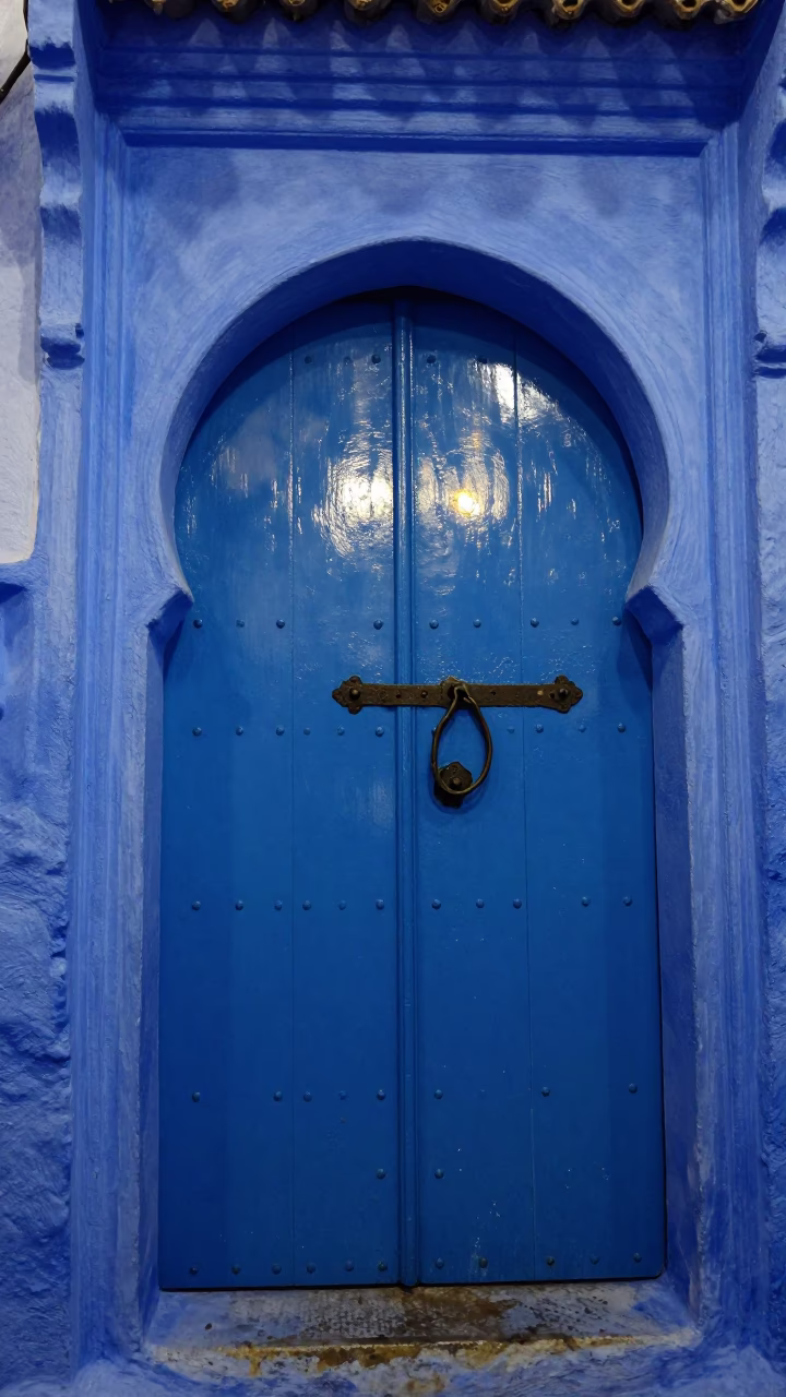 Blue Doorway in Essaouira at Midnight Light in in Essaouira, Morocco