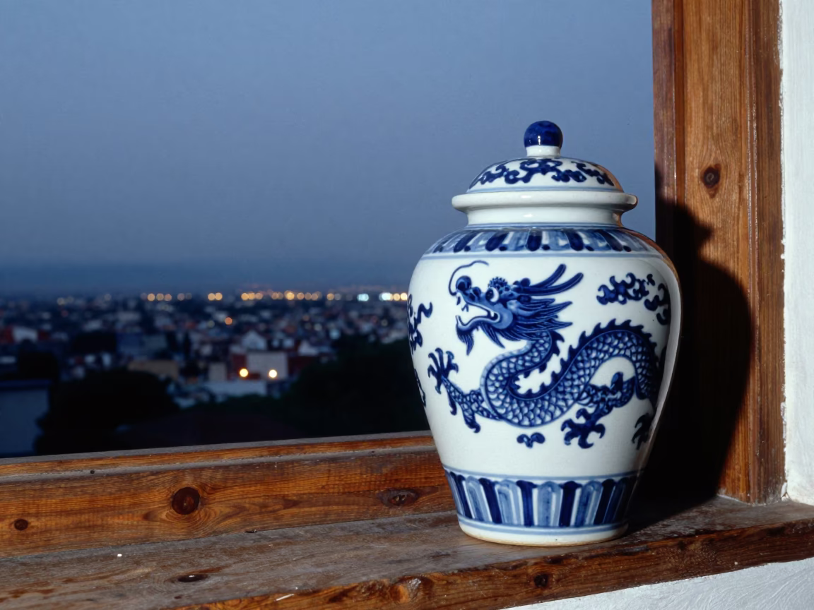 Blue Dragon Ceramic Jar in Monsoon Night Near Culiacán in near Culiacán