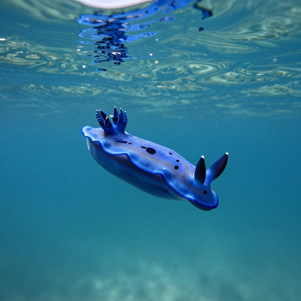 Blue Dragon Sea Slug Floating on Ocean Surface in in California