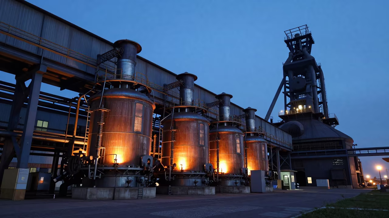 Blue Dusk Smelter Hall Beside Blast Furnace in beside a blast furnace near Olomouc