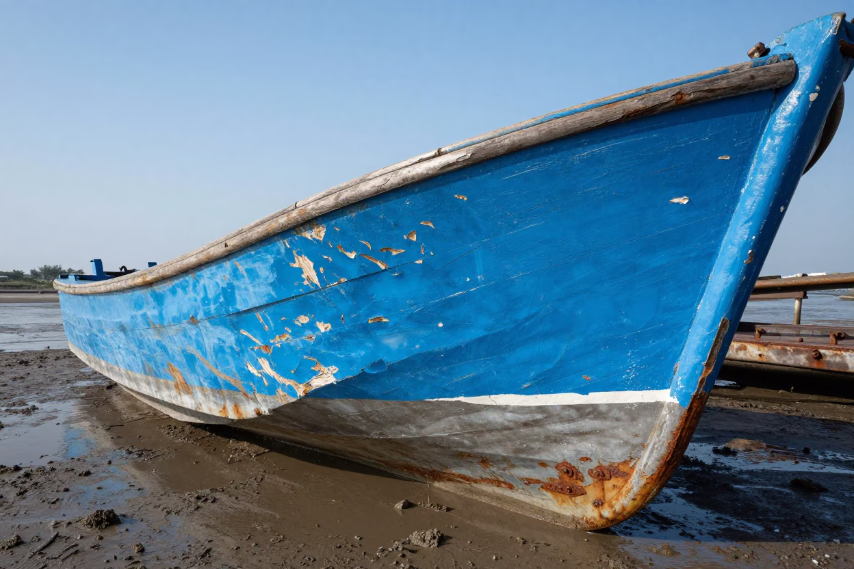 Blue Enamel Boat Hull in Kaohsiung in in Kaohsiung, Taiwan