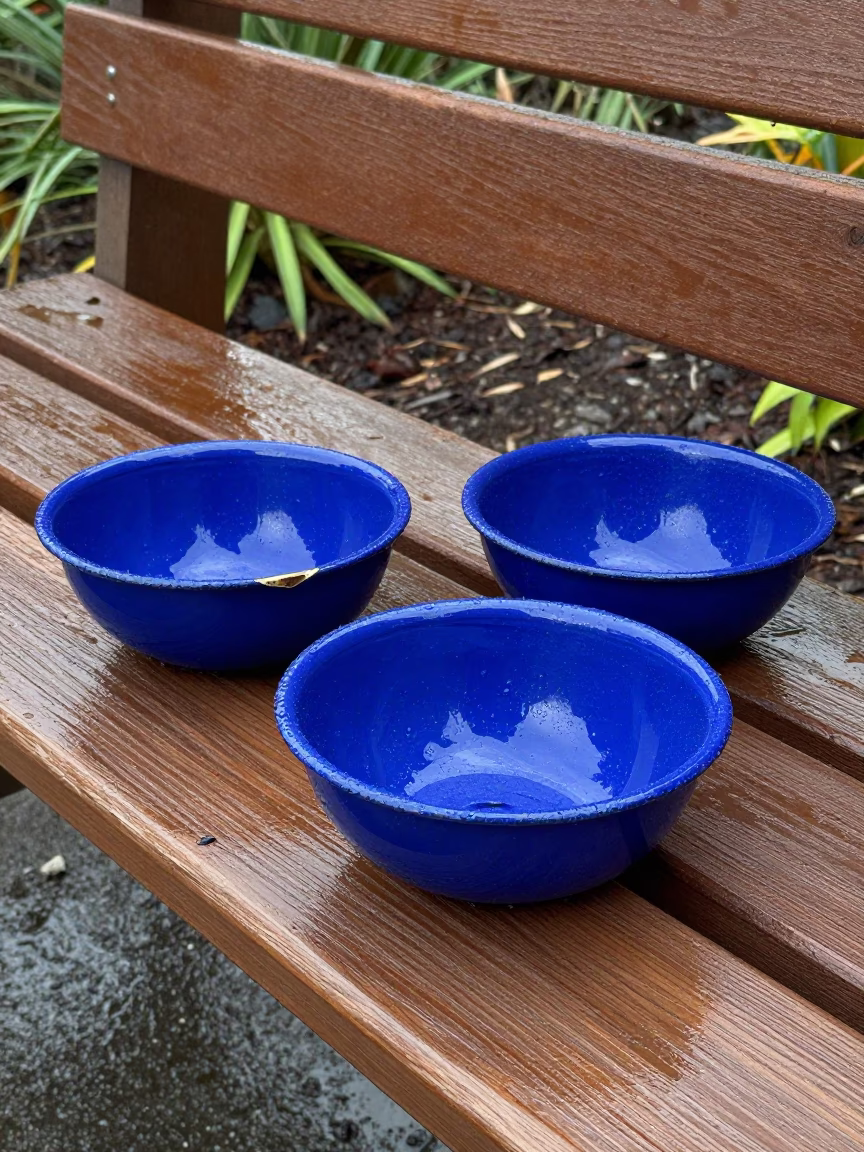 Blue Enamel Bowls in Hobart in in Hobart, Tasmania, Australia