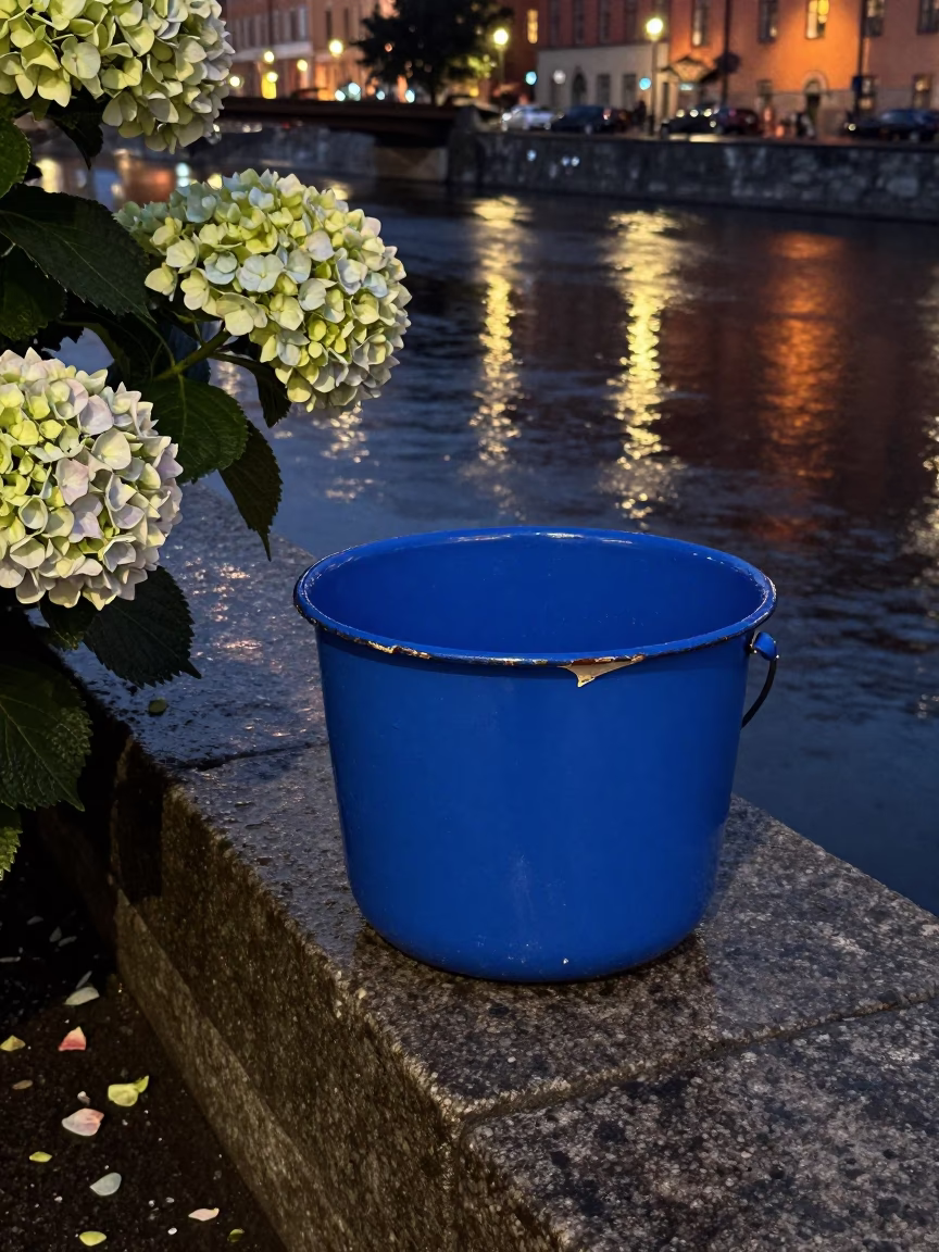 Blue Enamel Bucket in Stockholm in in Stockholm, Sweden