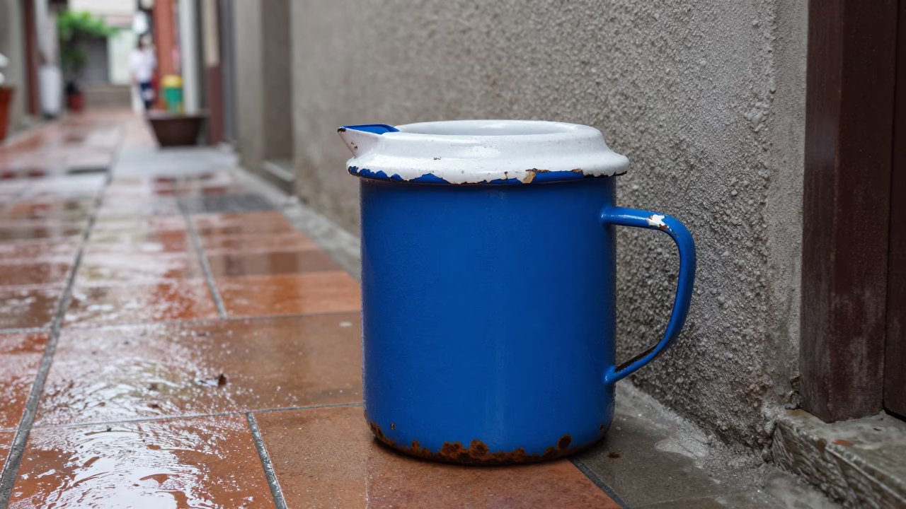Blue Enamel Cooler Jug in Tainan in in Tainan, Taiwan