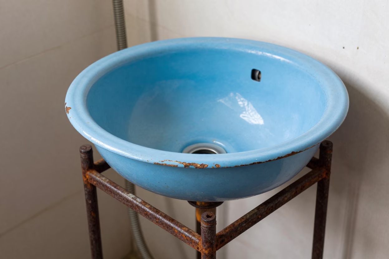 Blue Enamel Wash Basin in Hong Kong in in Hong Kong
