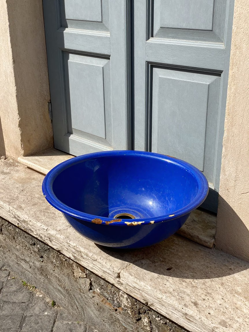 Blue Enamel Wash Basin in Rome in in Rome, Italy
