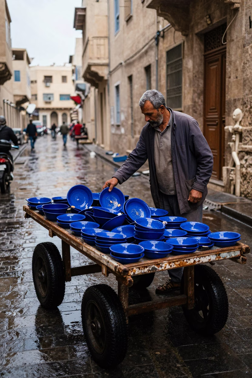 Blue Enamelware in Alexandria at First Light in in Alexandria, Egypt