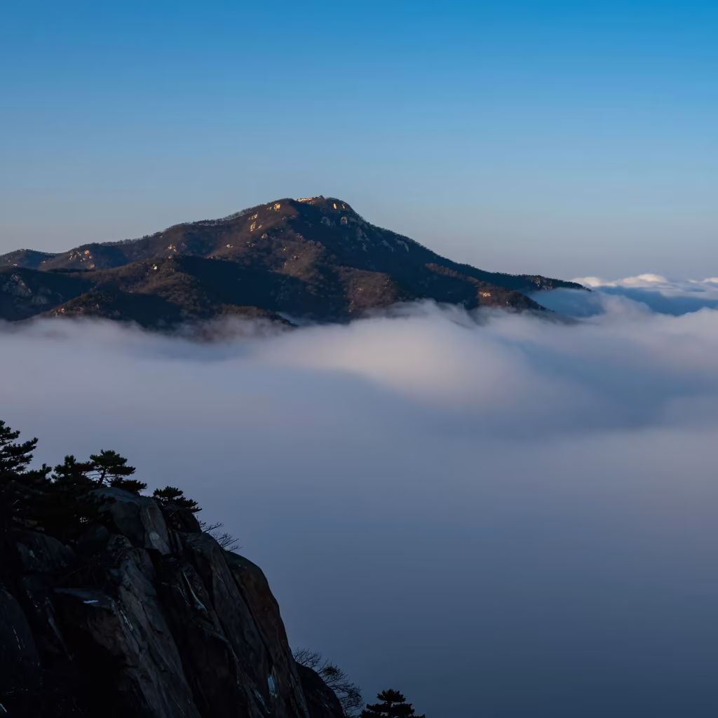 Blue Evening Clouds Below Busan Mountain Peak in near Busan