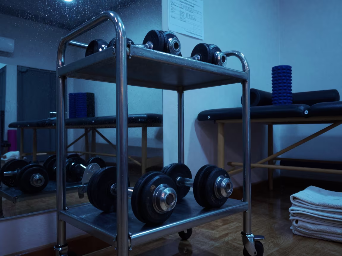 Blue Evening Fitness Cart Kumasi Recovery Lounge in inside a recovery lounge beside foam rollers near Kumasi