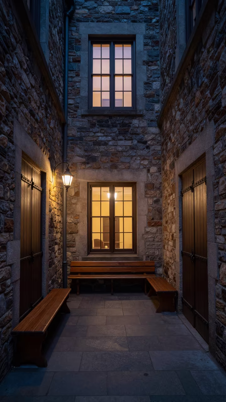 Blue Evening Light in Baltimore Cloister Passage in inside a quiet cloister passage in Baltimore