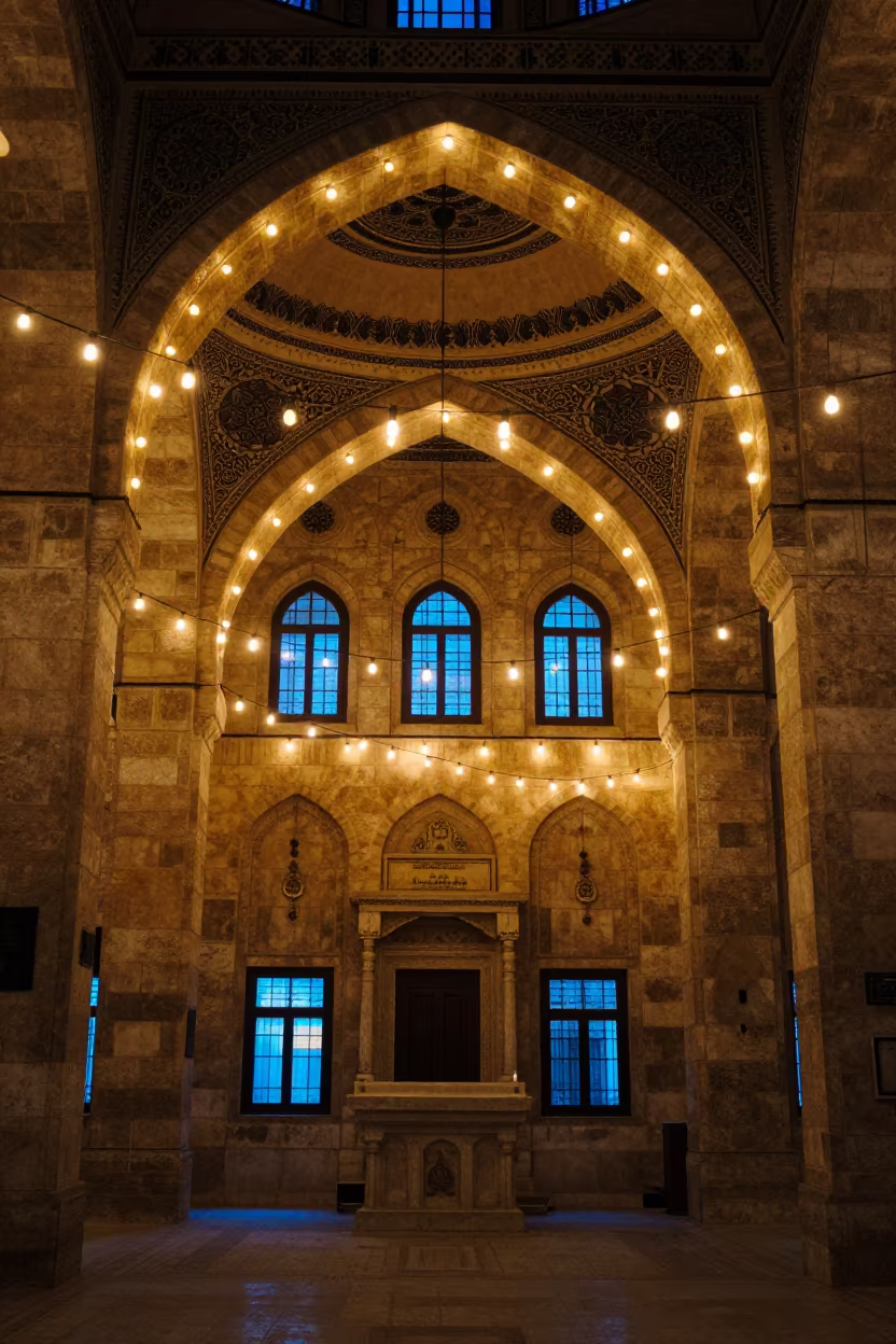 Blue Evening Light on Muqarnas Vault Amman in at the foot of a stone altar in Amman