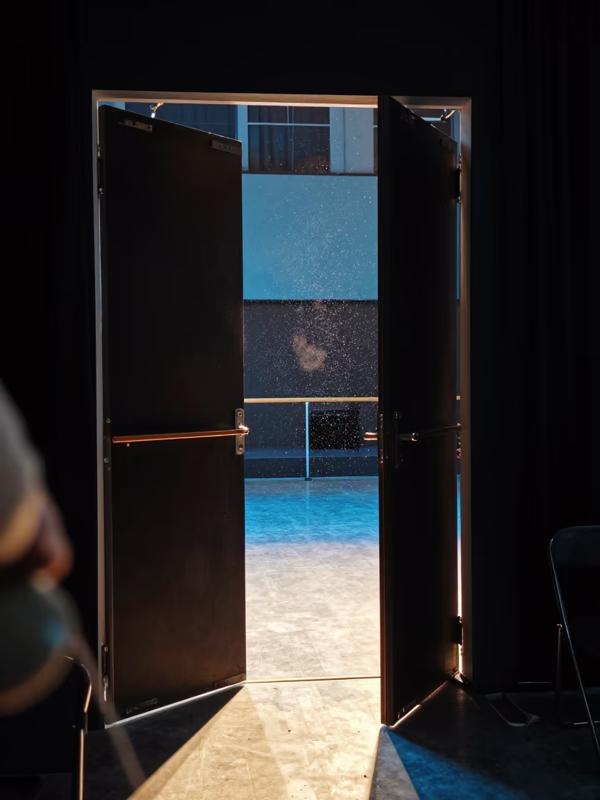 Blue Evening Light Through Recital Hall Doorway in in a rehearsal room in Urumqi