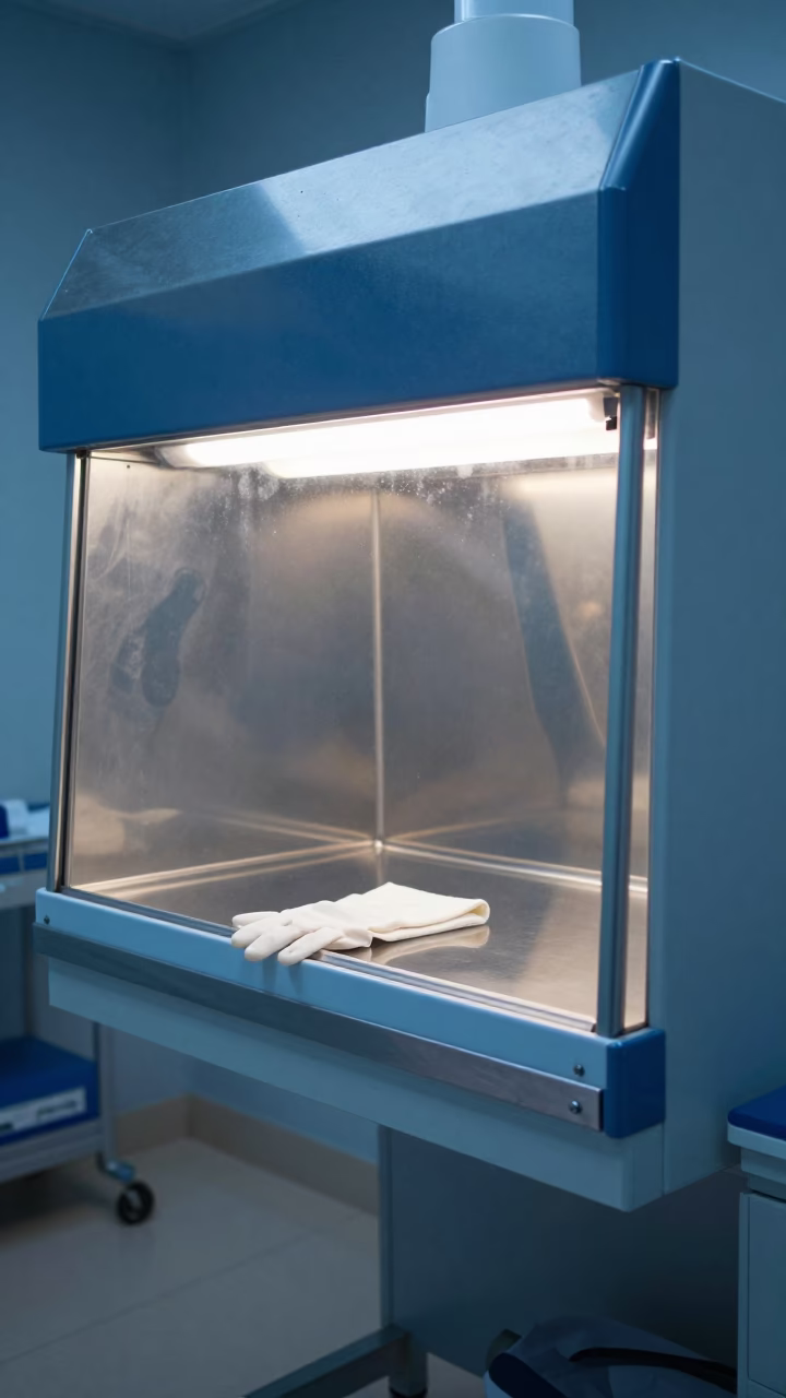 Blue Evening Light on Surgical Prep Hood in in a surgical prep area near Rawalpindi