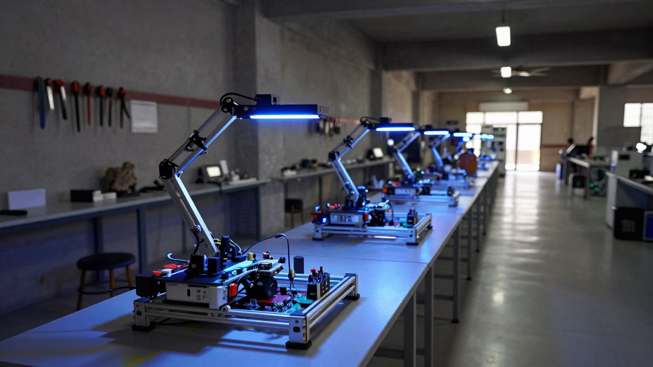 Blue Evening Robotics Lab Table Thane in in a fossil prep lab near Thane