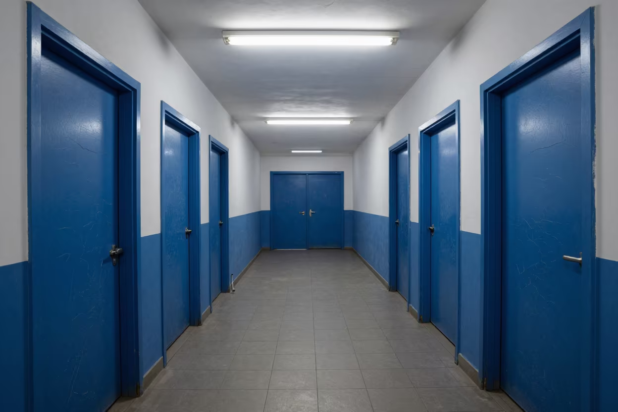Blue Fractal Crackles in Symmetrical Hall in inside a tiled stair hall in Bydgoszcz