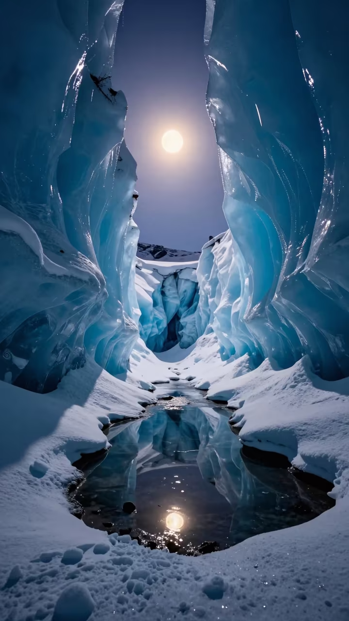 Blue Glacial Cave in Predawn Siberia in in Siberia