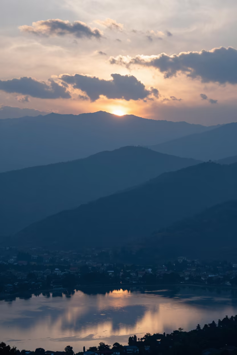 Blue Haze Mountain Ridges Patan Spring Sunset in near Patan, Kathmandu