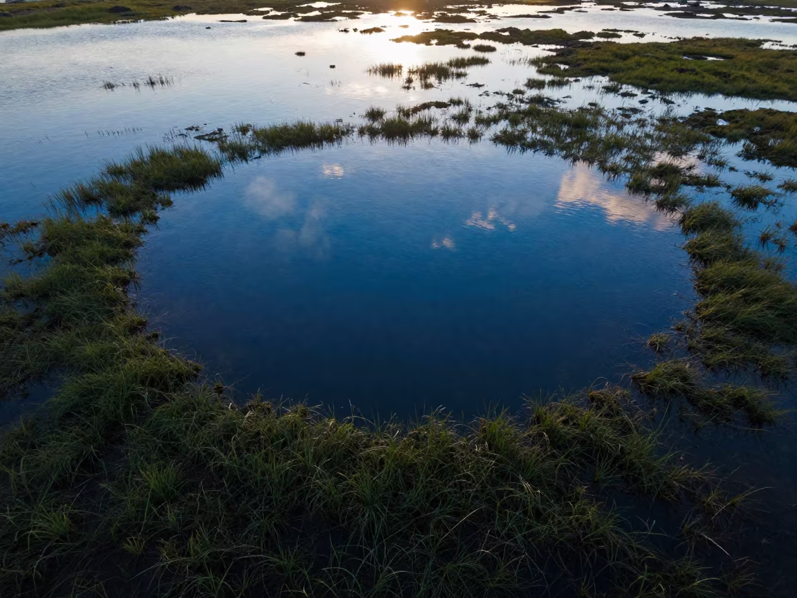 Blue Hole Over Seagrass in Iceland Midnight Sun in above a seagrass meadow in Iceland