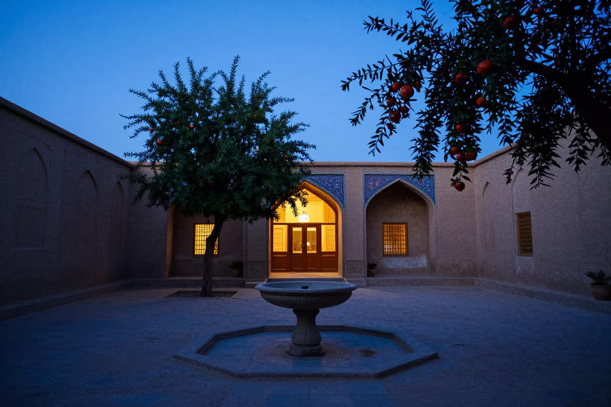 Blue Hour Adobe Hacienda Courtyard Isfahan in near Isfahan