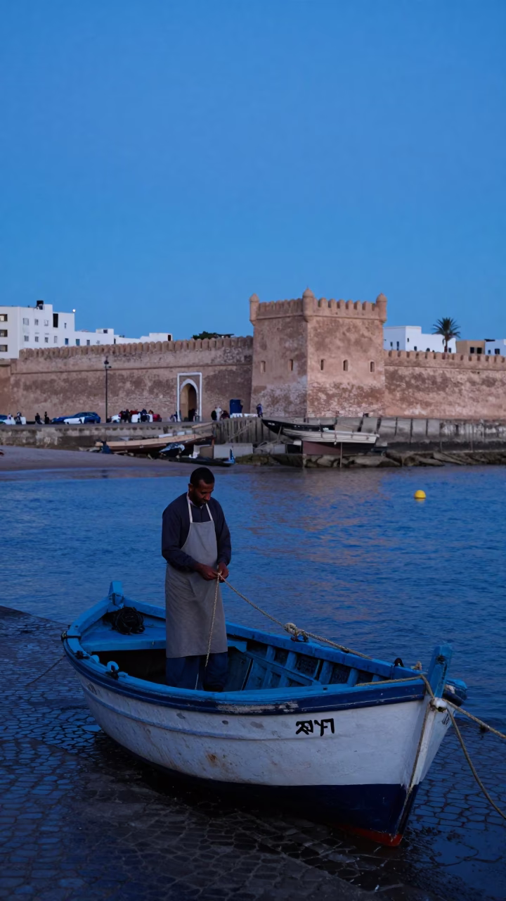 Blue Hour at Sunrise Light in Essaouira in in Essaouira, Morocco