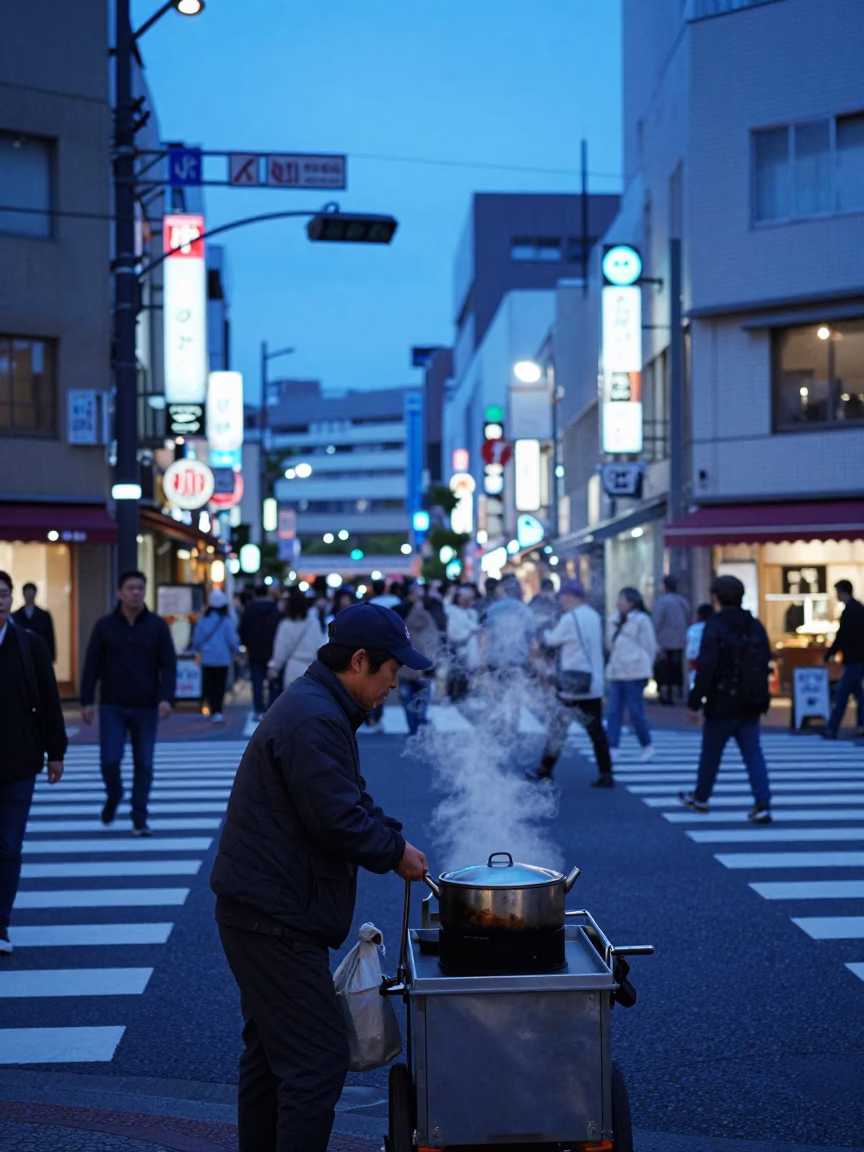 Blue Hour at The Last Blue Light Of Evening in Osaka in in Osaka, Japan