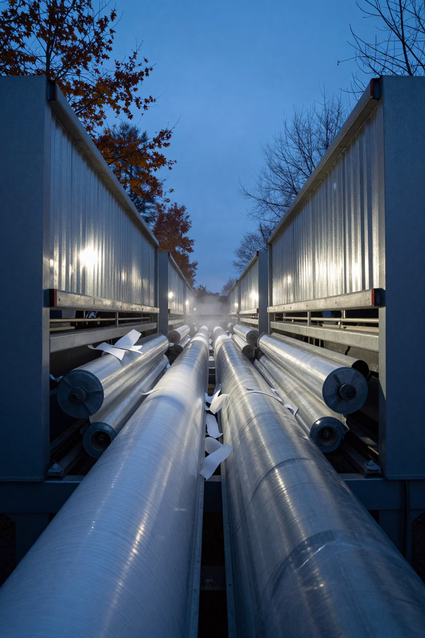 Blue Hour Baler Feed Zone in Samara Bay in inside a chilled distribution bay in Samara