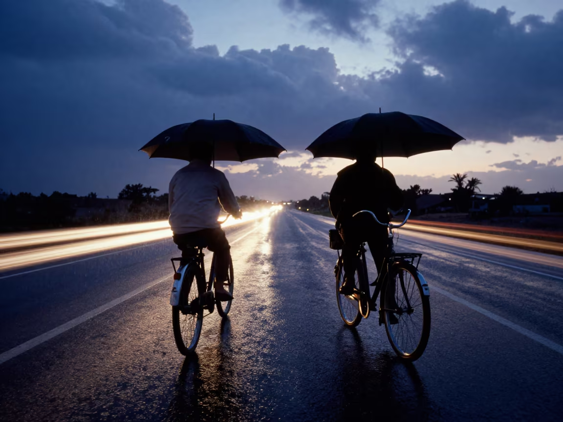 Blue Hour Bicycle Trails Through Rain Near Shorouk in near Shorouk