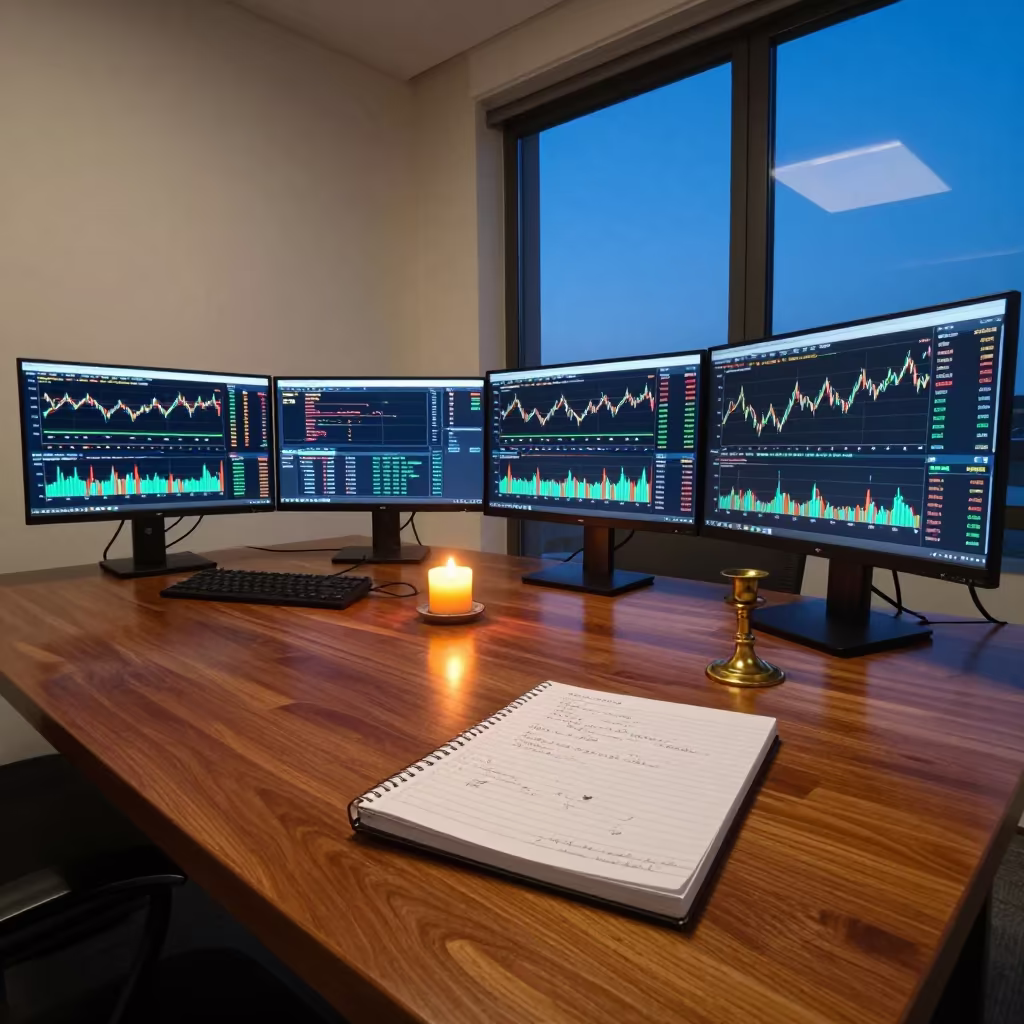 Blue Hour Boardroom Desk with Three Monitors in at a boardroom table before a meeting near Rennes