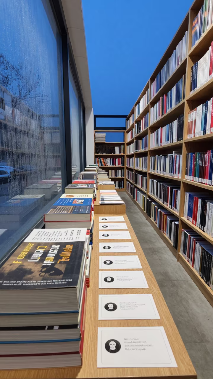 Blue Hour Bookstore Stockroom Table in inside a stockroom behind the sales floor in Patiala