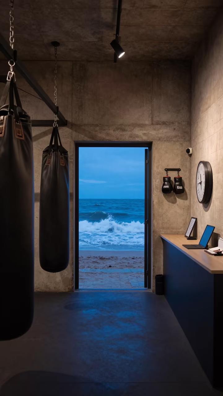 Blue Hour Boxing Gym Ocean Doorway Dalston in at a gym check-in desk in Dalston, London