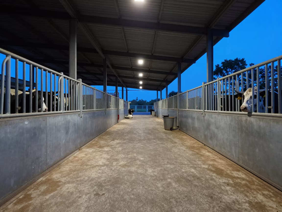 Blue Hour Cattle Chute in Parana Stable in in a stable aisle in Paraná