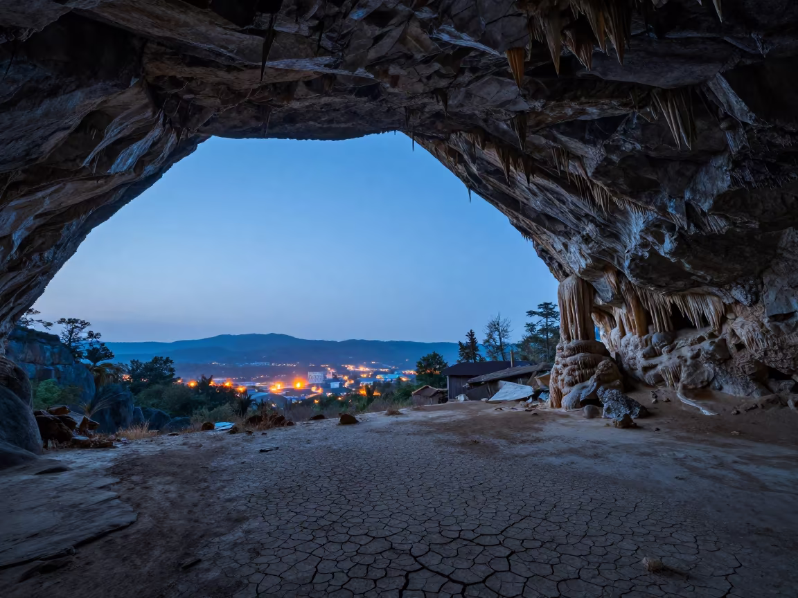 Blue Hour Cave Stalactites Floodplain Asheville in across a floodplain after rain near Asheville